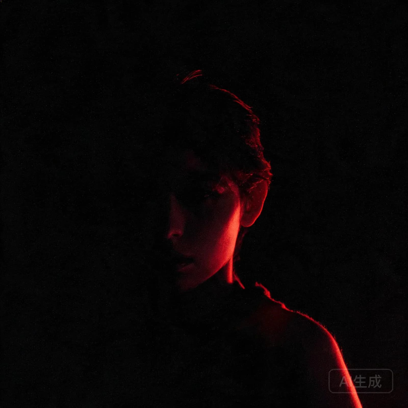 Low-light editorial portrait artwork in deep red and black for No Signal